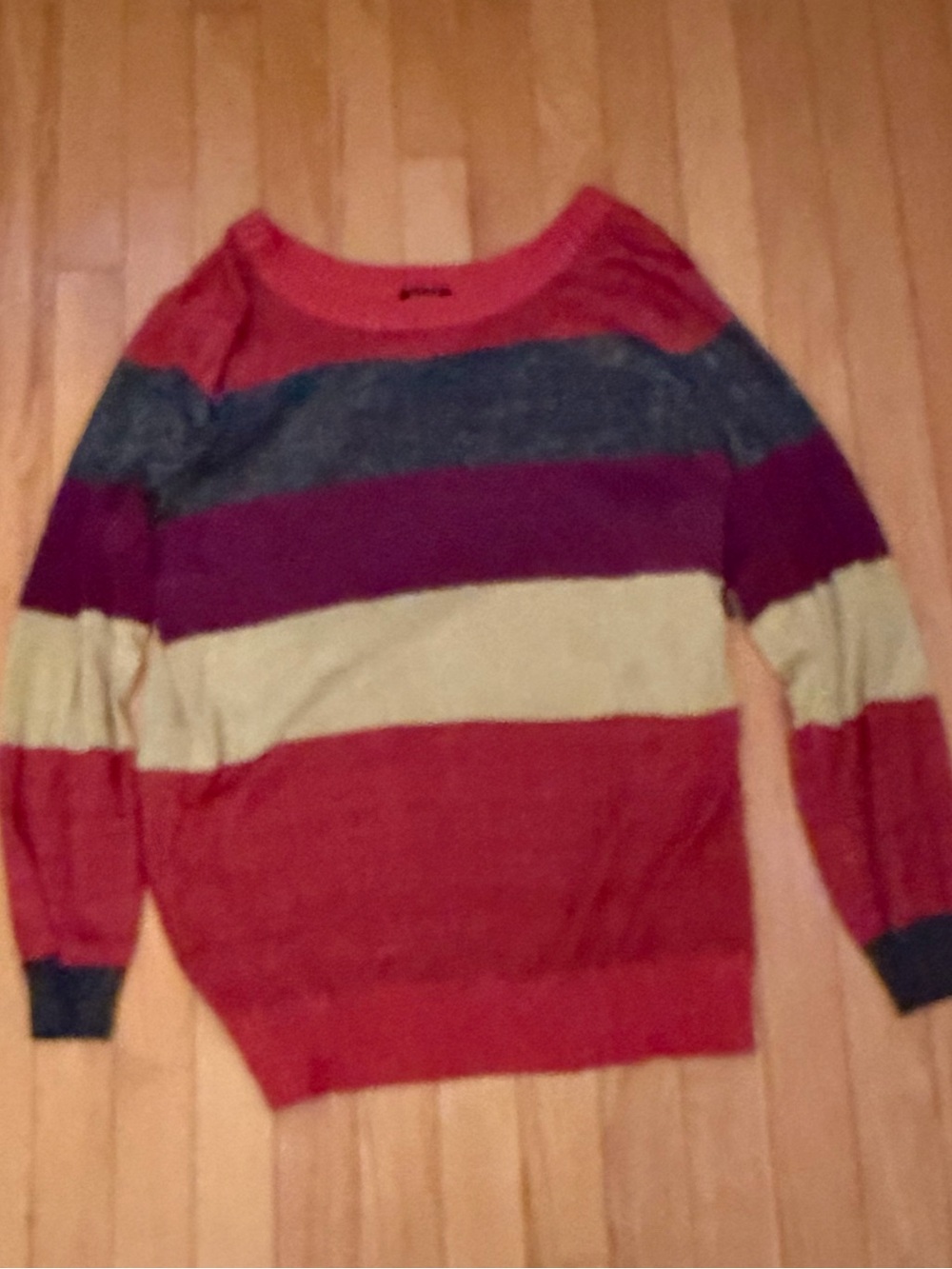 Striped Crewneck Sweater in Red, Purple & Cream